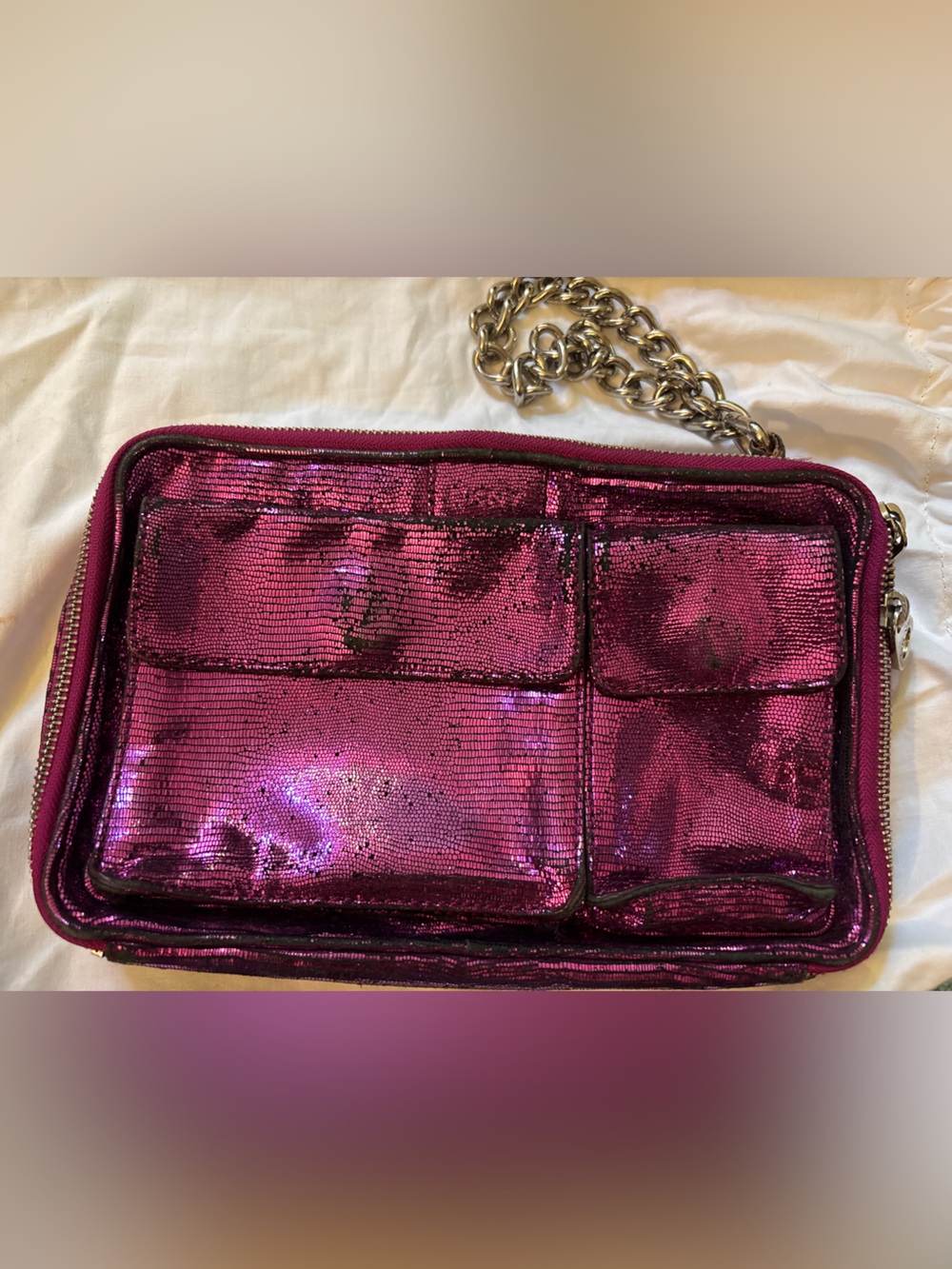 DKNY VINTAGE MAGENTA METALLIC WRISTLET WITH CHAIN Y2K AESTHETIC
